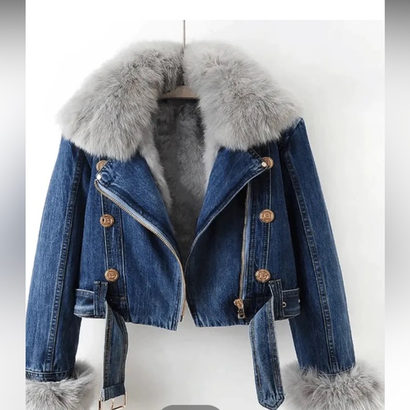 The Unbranded Brand Jackets & Blazers - Women's Faux Collar Denim Jacket Punk Warm Coat size XL